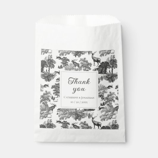 Elegantes Vintages Schwarz-weißes Hirschmuster Geschenktütchen (Vorderseite)