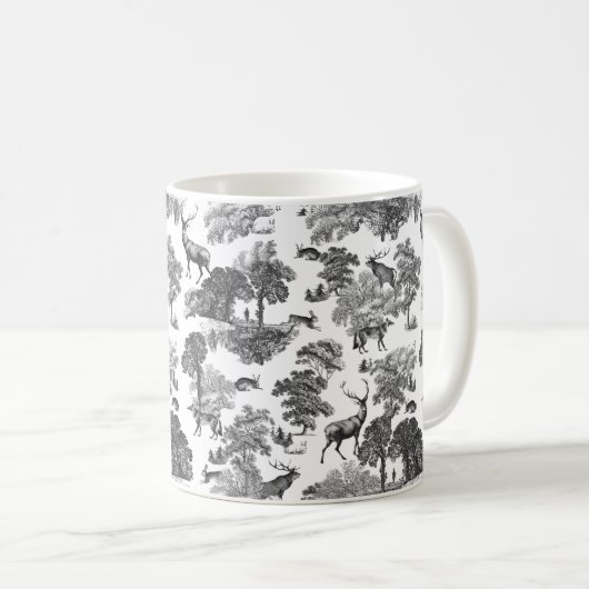 Elegantes Vintages Schwarz-weißes Hirschmuster Kaffeetasse (VorderseiteRechts)