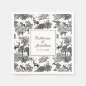 Elegantes Vintages Schwarz-weißes Hirschmuster Serviette (Vorderseite)