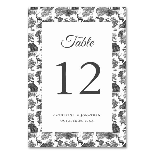 Elegantes Vintages Schwarz-weißes Toile Deer Tischnummer (Vorderseite)