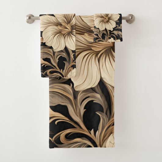 Elegantes Vintages Schwarzes Floral Muster Badhandtuch Set (Insitu)