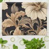 Elegantes Vintages Schwarzes Floral Muster Geschirrtuch (Gefaltet)