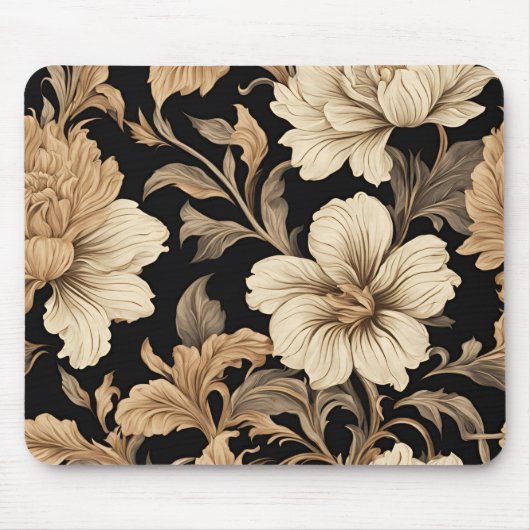 Elegantes Vintages Schwarzes Floral Muster Mousepad (Vorne)