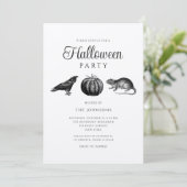 Elegantes Vintages Schwarzes KürbisHalloween Einladung (Stehend Vorderseite)