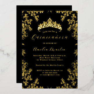 Elegantes Vintages Schwarzes Schwarzes Meer Folieneinladung