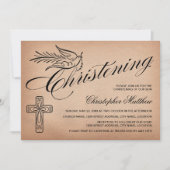 Elegantes Vintages Script Cross and Dove Christeni Einladung (Vorderseite)