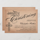 Elegantes Vintages Script Cross and Dove Christeni Einladung (Vorne/Hinten)