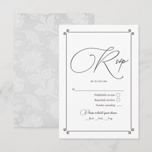Elegantes Vintages Script und Hochzeit RSVP Karte (Vorne/Hinten)