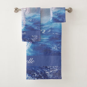 Elegantes Vintages Seepferd Blue Ocean Waves Name Badhandtuch Set