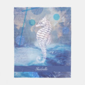 Elegantes Vintages Seepferd Blue Ocean Waves Name Fleecedecke (Vorderseite)