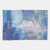 Elegantes Vintages Seepferd Blue Ocean Waves Name Geschirrtuch (Horizontal)