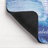 Elegantes Vintages Seepferd Blue Ocean Waves Name Mousepad (Ecke)