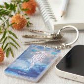 Elegantes Vintages Seepferd Blue Ocean Waves Name Schlüsselanhänger (Vorderseite rechts)