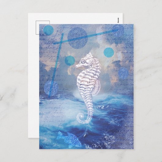 Elegantes Vintages Seepferd Feiertagspostkarte (Vorne/Hinten)