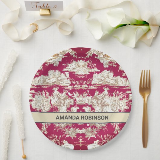 Elegantes Vintages Seetoile de jouy Monogramm Pappteller (Hochzeit)