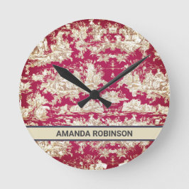 Elegantes Vintages Seetoile de jouy Monogramm Runde Wanduhr