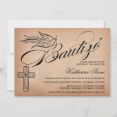 Elegantes Vintages Skriptkreuz und Dove Bautizó Einladung (Vorderseite)