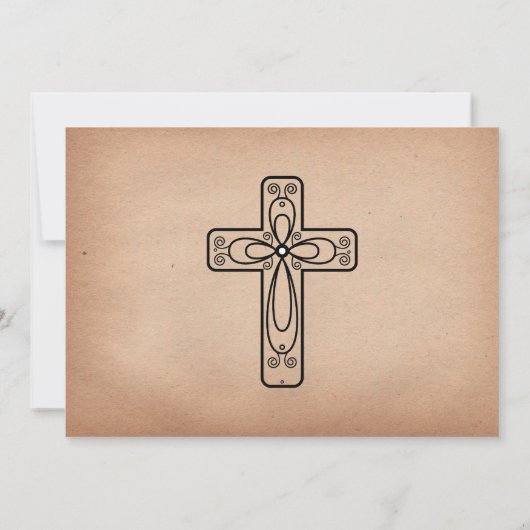 Elegantes Vintages Skriptkreuz und Taubentaufe Einladung (Rückseite)