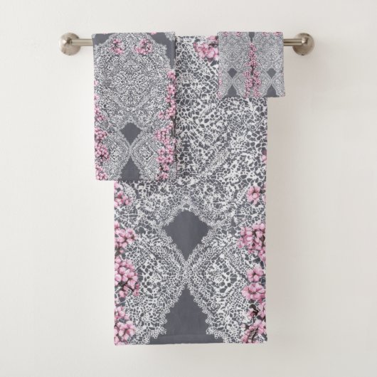 Elegantes Vintages Spitzenpink-Shabby Chic Badhandtuch Set (Insitu)