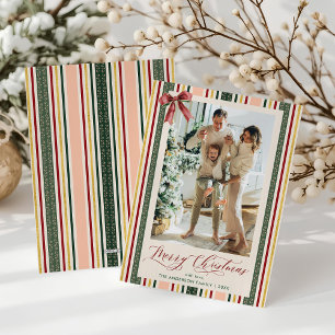 Elegantes Vintages Stripes Bow Frohe Weihnachts-Fo Feiertagskarte