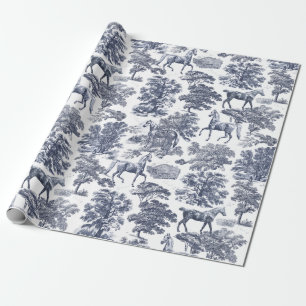Elegantes Vintages, stürmisches Blaues Pferd im Wa Geschenkpapier