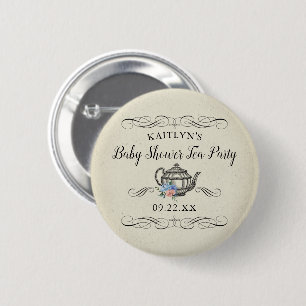 Elegantes Vintages Tea Party   Babydusche Button