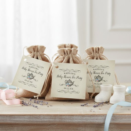 Elegantes Vintages Tea Party | Babydusche Geschenkanhänger