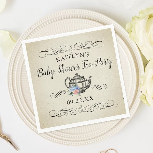 Elegantes Vintages Tea Party | Babydusche Serviette