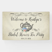 Elegantes Vintages Tea Party | Brautparty Willkomm Banner (Horizontal)