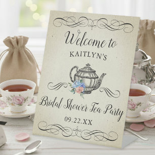 Elegantes Vintages Tea Party   Brautparty Willkomm Sockelschild