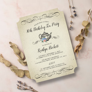 Elegantes Vintages Tea Party Geburtstagspartei Einladung