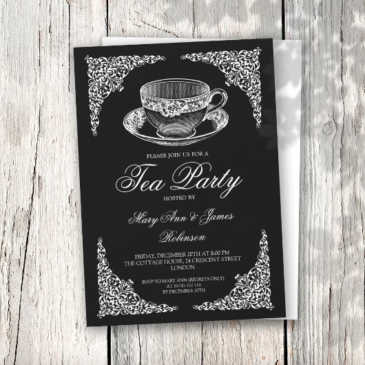 Elegantes Vintages Tea Party Schwarz Einladung