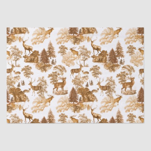 Elegantes Vintages Toile Brown Deer in Woodland Seidenpapier (Vorderseite)