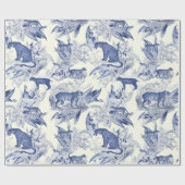 Elegantes Vintages tropisches Tiger Blaues Toilmus Geschenkpapier (Flach)