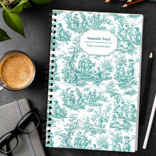 Elegantes Vintages türkisfarbenes Toile de jouy Notizblock