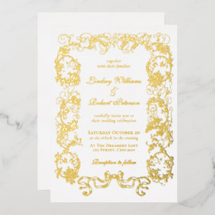 Elegantes Vintages Verziertes Weißes Gold Folieneinladung