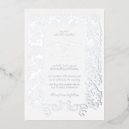 Elegantes Vintages Verziertes Weißgrausilber Folieneinladung