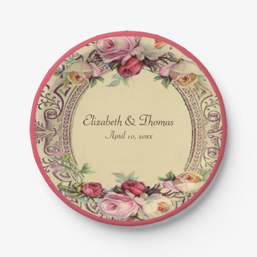 Elegantes Vintages Viktorianisch rosa Rosenpapier Pappteller (Vorderseite)