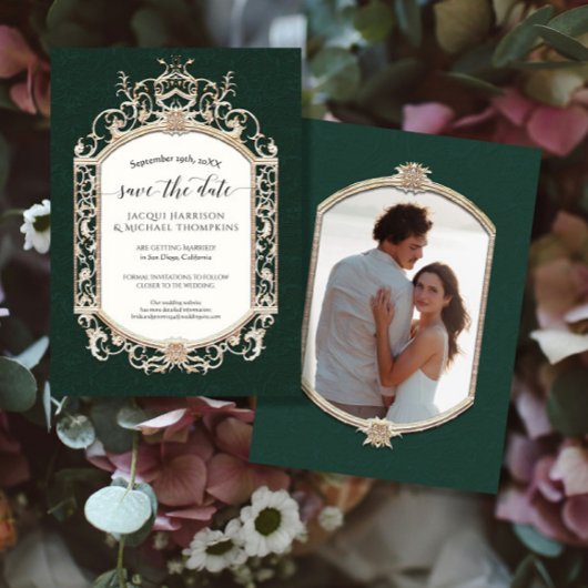 Elegantes Vintages Viktorianisches Emerald- und Go Einladung