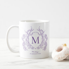 Elegantes Vintages Violet Floral Wappen Monogramm Kaffeetasse