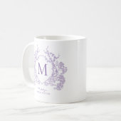 Elegantes Vintages Violet Floral Wappen Monogramm Kaffeetasse (Vorderseite Links)