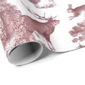 Elegantes Vintages Waldland Burgundy Fox Rabbit To Geschenkpapier (Rolleneckpunkt)