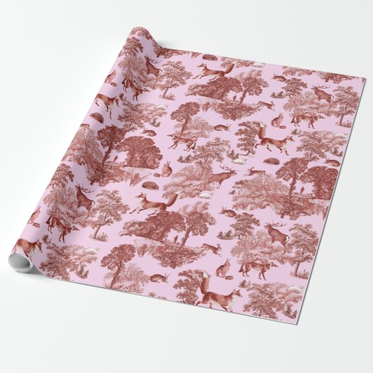 Elegantes Vintages Waldland Fox Hare Red Pink Geschenkpapier (Ungerollt)