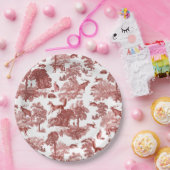 Elegantes Vintages Waldland Fox Rabbit Rot Toile Pappteller (Party)