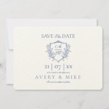 Elegantes Vintages Wappen Dusty Blue Floral Weddin