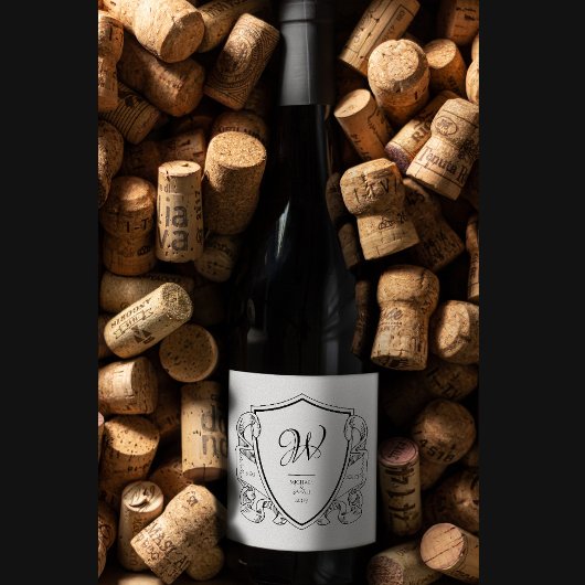 Elegantes Vintages Wappen Hochzeit Wein und Wein Schaumweinetikett