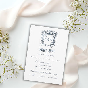 Elegantes Vintages Wappen mit Blumen und Monogramm RSVP Karte