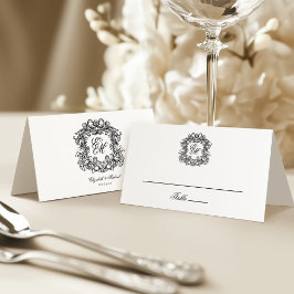 Elegantes Vintages Wappen Monogram Wedding Platzkarte
