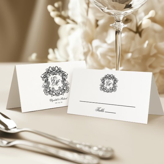 Elegantes Vintages Wappen Monogram Wedding Platzkarte