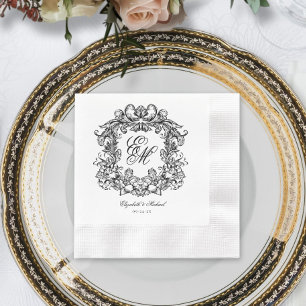 Elegantes Vintages Wappen Monogram Wedding Serviette